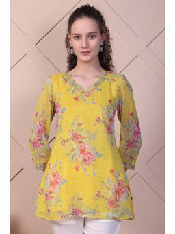 W - For Woman Yellow Floral Printed Chiffon A-Line Top