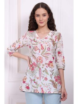 W - For Woman White Floral Printed Pure Cotton Tunic
