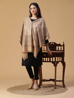 Shingora - Beige MIRZA Woven Design Woolen Shawl