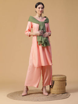 Shingora - Green Sumptuous Wool Patterned Dobby Stole