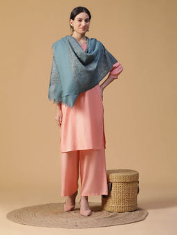 Shingora - Blue Saafia Warm Woolen Woven Design Stole