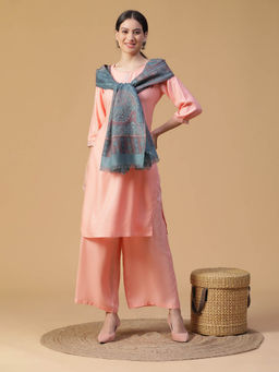 Shingora - Blue Sarah Opalescent Wool Woven Design Stole