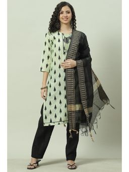 Biba - Green Cotton Unstitched Suit (Set of 3)