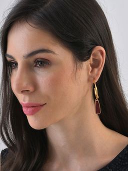 Sohi - Gold & Red Designer Stone Drop Earrings