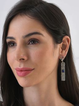 Sohi - Silver & Blue Designer Stone Drop Earrings