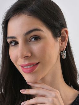 Sohi - Silver Designer Stone Hoops Earrings