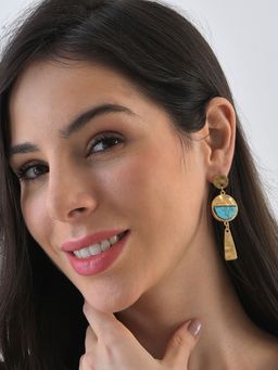 Sohi - Gold & Blue Designer Stone Drop Earrings
