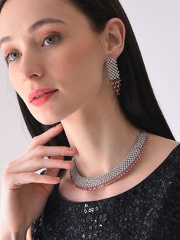Sohi - Silver Plated Designer Stone Necklace and Earring Set