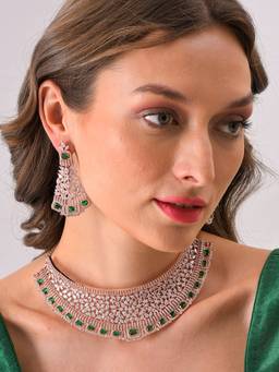 Sohi - Peach Gold Plated Designer Stone Necklace and Earring Set