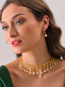 Sohi - Gold Plated Designer Stone Necklace and Earring Set