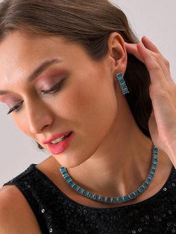 Sohi - Blue Silver Plated Designer Stone Necklace and Earring Set