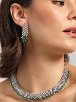 Sohi - Silver Plated American Diamond & Designer Stone Necklace and Earring Set