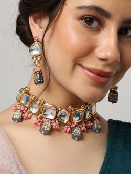 Sohi - Gold Plated Kundan Beads Necklace and Earring Set