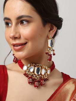 Sohi - Gold Plated Kundan Beads Necklace and Earring Set