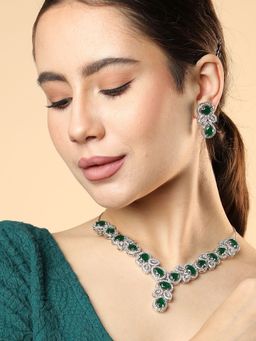 Sohi - Black Silver Plated American Diamond & Designer Stone Necklace and Earring Set