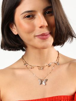 Sohi - Women Gold Plated Butterfly Layered Necklace