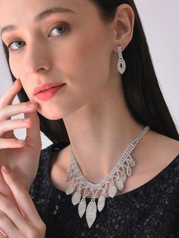 Sohi - Silver Plated Designer Stone Necklace and Earring Set