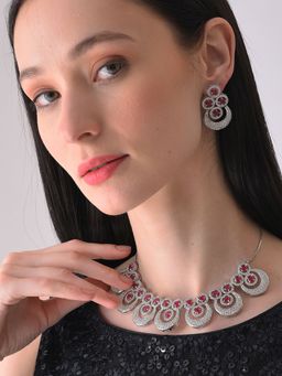 Sohi - Silver Plated Designer Stone Necklace and Earring Set