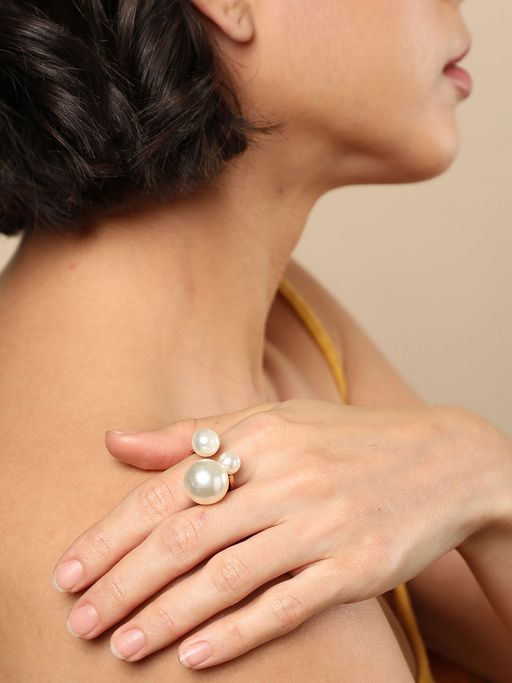 Sohi Gold Plated Pearls Ring