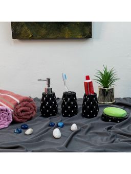 EZ Life - Seramica Luxury Black Ceramic 4 Piece Bathroom Set Diamonds Insets