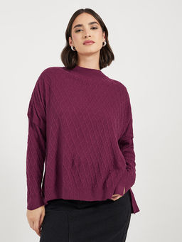 Styli - Women Boxy Fit Longline Textured Side Slit Sweater