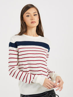 Styli - Women Regular Fit Regular Length Striped Sweatshirt