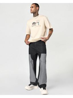Bewakoof - Men'S Grey Color Block Baggy Fit Mid-Rise Jeans