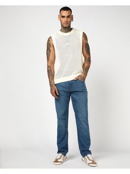 Bewakoof - Men'S Mid Blue Washed Slim Straight Fit Stretchable Mid-Rise Jeans