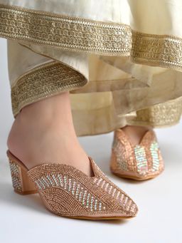 HVNLY by Shoetopia - Women Radiant Rose Gold Mules Heels