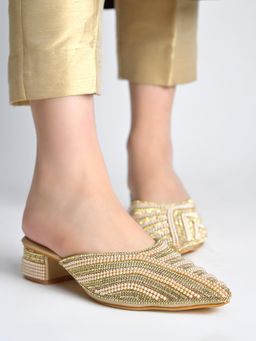 HVNLY by Shoetopia - Women Radiant Gold Mules Heels