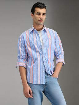 Pepe Jeans - Blue Striped Men Full Sleeve Shirt