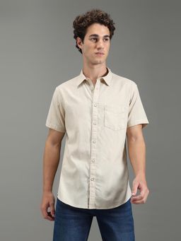 Pepe Jeans - Men Beige Solid Short Sleeves Shirt