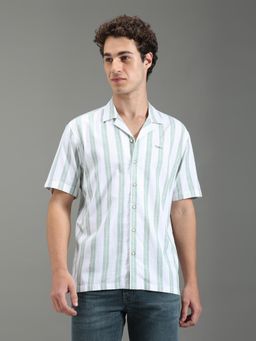 Pepe Jeans - Men Green Striped Short Sleeves Shirt