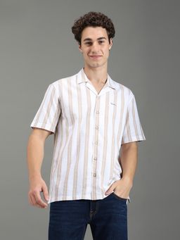 Pepe Jeans - Men Beige Striped Short Sleeves Shirt