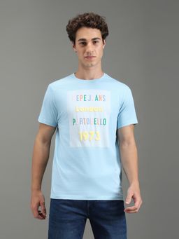 Pepe Jeans - Men Blue Printed Short Sleeves T-Shirts