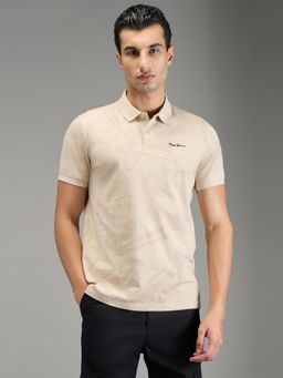 Pepe Jeans - Beige Printed Men Short Sleeve Polo T-shirt