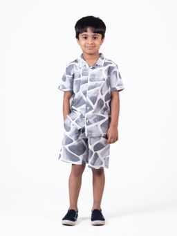 The Lion and the Fish - Boys Zaraffah Printed Shirt & Short Grey Co-Ord (Set of 2)