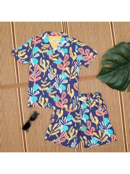 The Lion and the Fish - Boys Printed Shirt with Shorts Purple Co-Ord (Set of 2)