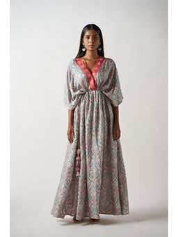 Sukruti Design - Nude Cowl Sleeves Long Dress