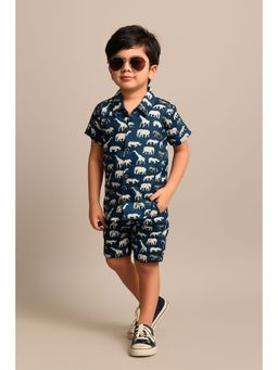 Cord Of Love - Blue Printed Shirt and Shorts (Set of 2)