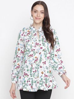 Oxolloxo - Grandnuer White Tie-Knot Floral Print Maternity Tunic
