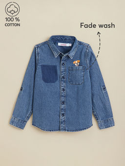 Hopscotch - Boys Navy Blue Pure Cotton Denim Shirt