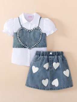 Hopscotch - Boys White Pearl Embellished Shirt with Top & Skirt (Set of 3)