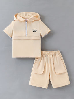 Hopscotch - Boys Peach Hooded Shirt with Shorts