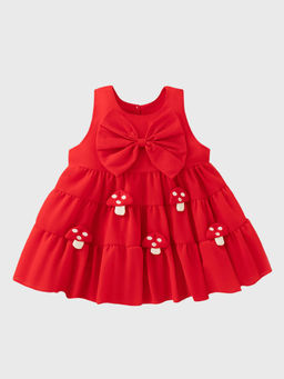 Hopscotch - Girls Red Mushroom Applique Casual Dress