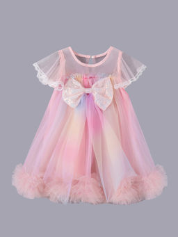 Hopscotch - Girls Pink Sequinned Bow Applique Party Dress