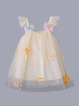 Hopscotch - Girls Cream 3D Rose Applique Party Dress