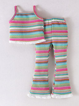 Hopscotch - Girls Multi-Color Lace Textured Top with Pant