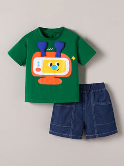 Hopscotch - Boys Green Applique T-Shirt with Shorts