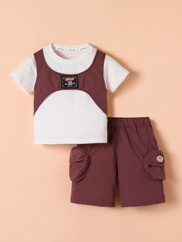Hopscotch - Boys White Colorblock T-Shirt with Shorts